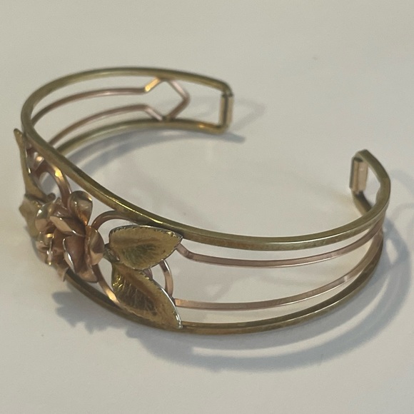 Vintage Krementz Rose yellow gold and Leaves Gilded Cuff Bracelet - Picture 5 of 5